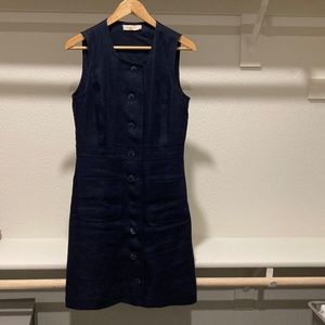 Tory Burch Navy Blue Linen Shift Button Front Dress Size 6